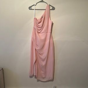 NBD blush colored high low dress